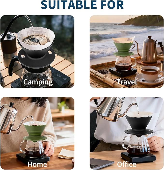 MERMOO YILAN Collapsible Coffee Dripper, Silicone Pour Over Coffee Filter Holder - Portable Reusable Foldable Coffee Maker Cone for 1~2 Cups, Travel, Camping, Gift (Black)