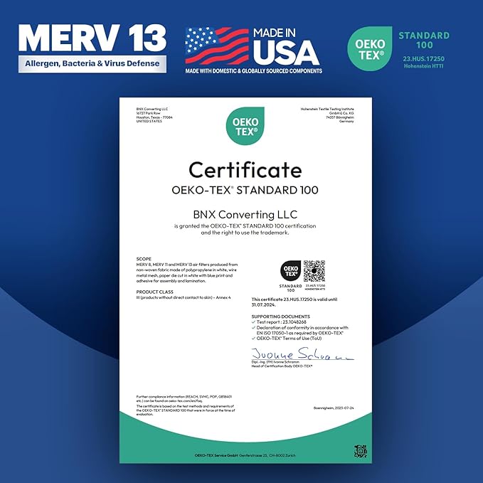 BNX TruFilter 20x24x2 Air Filter MERV 13 (4-Pack) - MADE IN USA - Electrostatic Pleated Air Conditioner HVAC AC Furnace Filters for Allergies, Pollen, Mold, Bacteria, Smoke, Allergen, MPR 1900 FPR 10