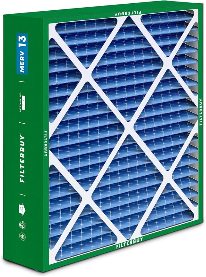 Filterbuy 20x25x5 Air Filter MERV 13 Optimal Smoke & Allergy Defense (3-Pack), Pleated HVAC AC Furnace Filters for Amana, Coleman, Goodman, Maytag, York, and More (Actual Size: 20.19 x 25.31 x 5.25)