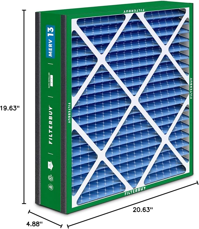 Filterbuy 20x20x5 Air Filter MERV 13 Optimal Smoke & Allergy Defense (3-Pack), Electrostatic Pleated HVAC AC Furnace Filters for Trion Air Bear 255649-103 & More (Actual Size: 19.63 x 20.63 x 4.88)