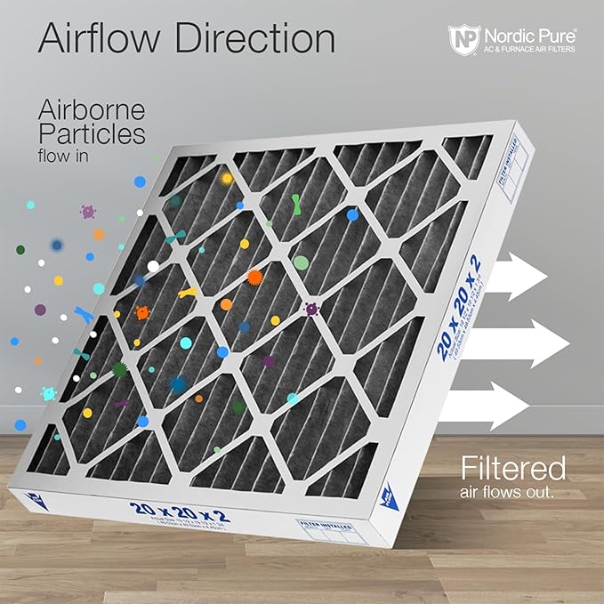 Nordic Pure 20x20x2 (19 1/2 x 19 1/2 x 1 3/4) Furnace Air Filters MERV 10 Pleated Plus Carbon 3 Pack
