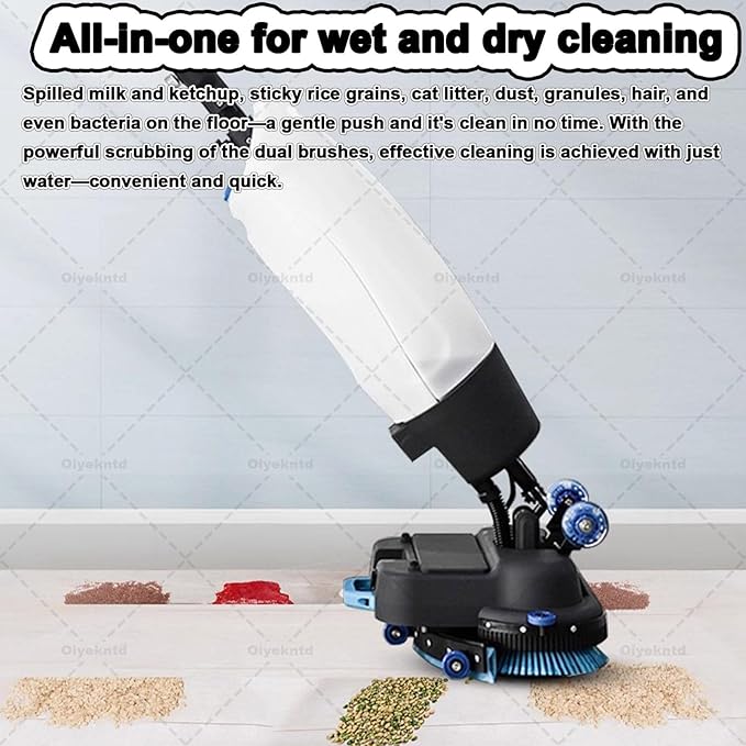 Commercial Floor Scrubber Machine Lightweight Electric Floor Cleaner with 17" Cleaning Width, Rotary Double Brushes, 360° Rotating Head, Efficiently Scrubs The Floor and Leaves it Dry Grey