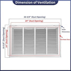 24"W x 14"H [Duct Opening Size] Steel Return Air Filter Grille - Removable Face/Door for 1 inch Filters -HVAC Vent Cover Grill - White [Outer Dimensions: 26 5/8"W X 16 5/8"H]