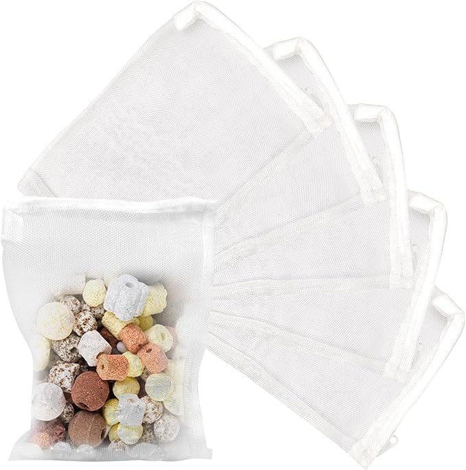 5 Pack Aquarium Filter Media Bags, 5.5 x 7.9 Inch Reusable Mesh Bags with Zipper for Activated Carbon Resins (5)