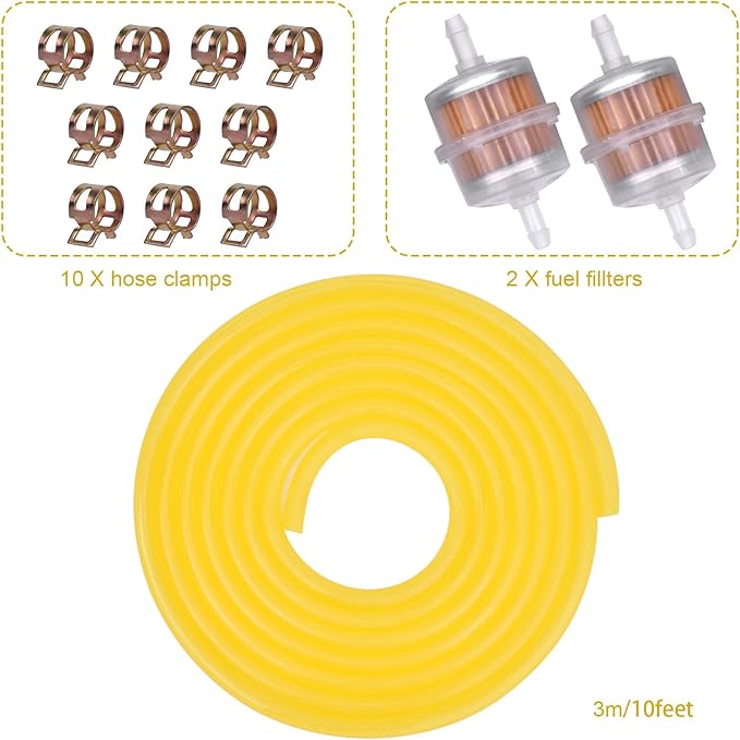 3/16 ID Fuel Line Hose 10FT + 2pcs Fuel Filter+10pcs Clamp For Honda GC135 GCV135 GC160 GCV160 GC190 Lawn Mower 95001-45003-60M Small Engines Generators X120 GX160 GX120 GX100 GX200 GX390