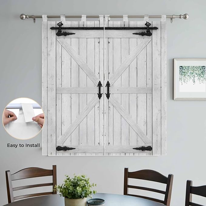 Farmhouse Wood Grain Bedroom Curtains 72 Inch Length, Window Curtains Tab Top, Vintage Country Barn Gate Grey Light Filtering Window Treatments Drapes 52"x72" 2 Panel
