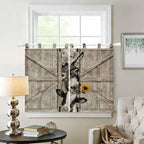 Funny Farm Animals Bedroom Curtains 63 Inch Length, Window Curtains Tab Top, Vintage Barn Brown Sunflowers Light Filtering Window Treatments Drapes 42"x63" 2 Panel