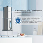 Purewell 2.25G Gravity Water Filter System with Water Level Window, 8-Stage 0.01μm Ultra-Filtration Stainless Steel Countertop System with 4 Filters and Stand, Reduce Fluoride and Chlorine, PW-KS-CF