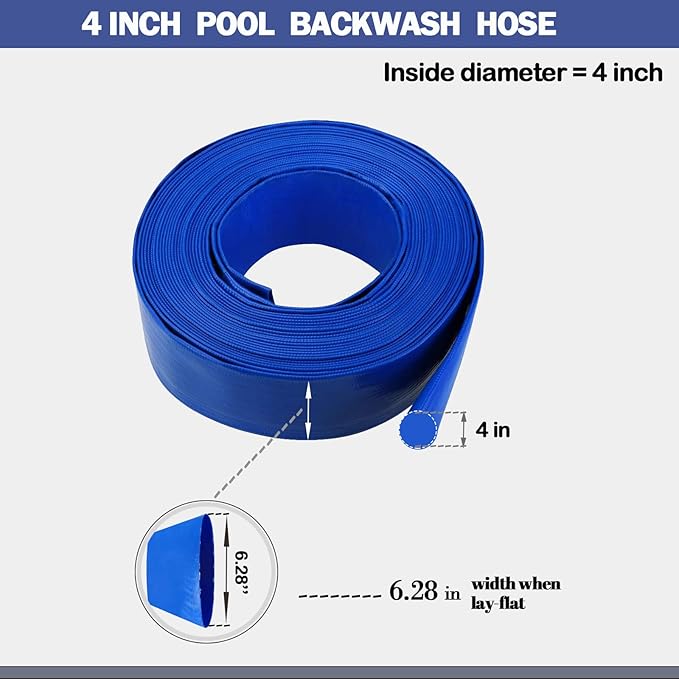 Eastrans 4 IN x 25 FT Pool Backwash Hose, Heavy Duty Flat Discharge Hose, Weather and Burst Resistant, Best Pool Hoses for Inground Pools, Pool Filter Hose & Pool Drain Hose