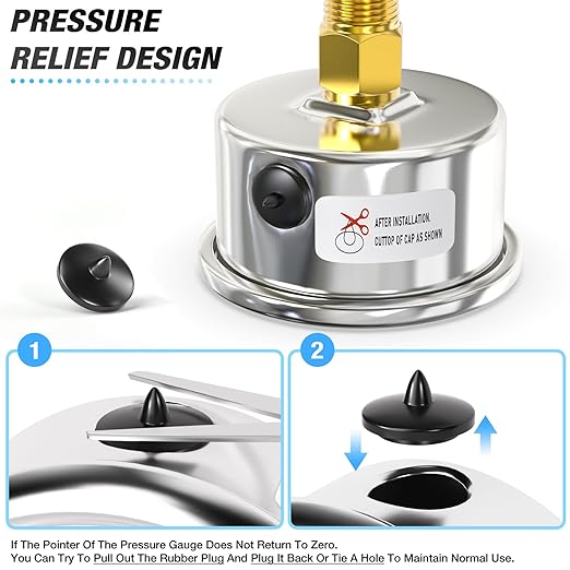 MEANLIN MEASURE 0~15Psi Dry Low Pressure Gauge Stainless Steel 1/4" NPT 2" FACE DIAL Waterproof for Water Oil Air Well Pump Tank Tire Pressure Test Back Mount, with 1/2" NPT and 3/8" NPT Hex Bushing