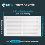 EZ-FLO 12 x 6 Inch (Duct Opening) Return Air Vent Cover for Wall or Ceiling, Solid Steel Return Air Grille, HVAC Vent Cover, White, 61626