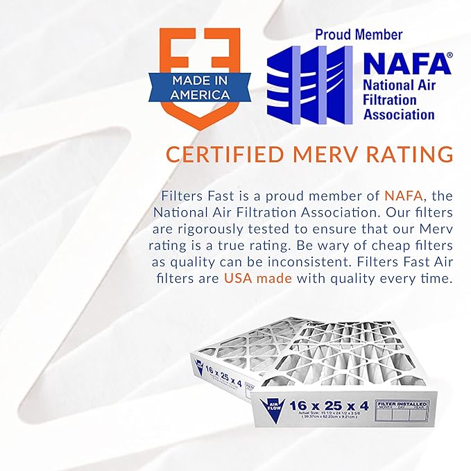 Filters Fast 24x24x1 Air Filter MERV 11, 1" AC Furnace Air Filters, Made in the USA, Actual Size: 23.75"x23.75"x0.75, 6 Pack