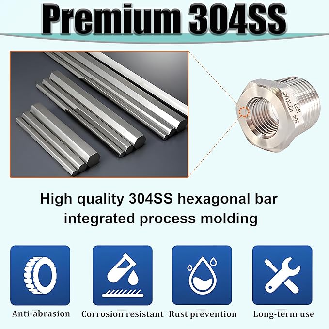 3/4" Male to 3/8" Female NPT Hex Bushing Reducer, 304 Stainless Steel NPT Reducing Adapter Pipe Fitting for Reducing Female Pipe