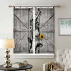 Funny Farm Animals Living Room Curtains 84 Inch Length, Window Curtains Tab Top, Vintage Barn Grey Sunflowers Light Filtering Window Treatments Drapes 42"x84" 2 Panel