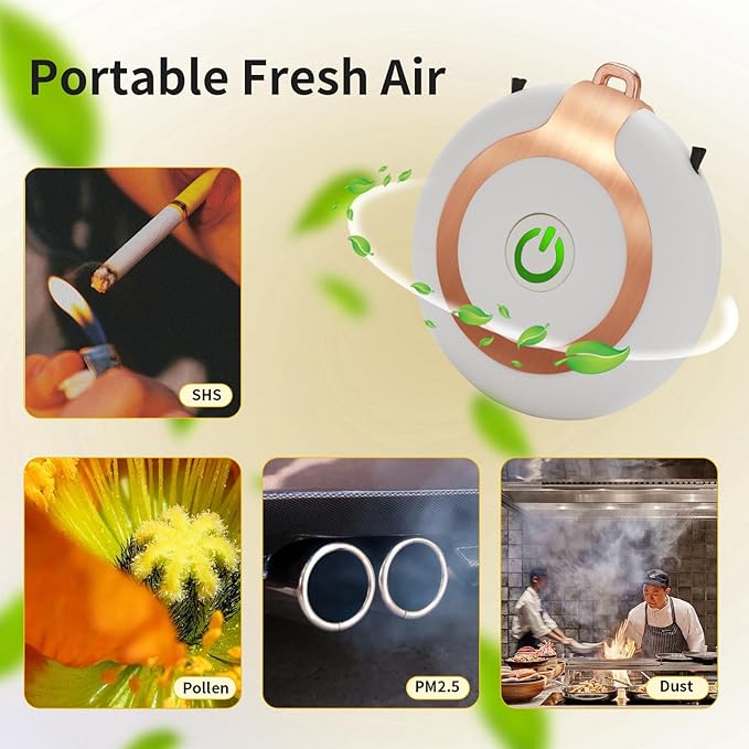 Rechargeable Ionizer Air Purifier, Wearable Air Purifier, Mini Necklace Air Purifier for Home, Kitchen, Portable Travel Air Cleaner with Carbon Fiber for Smell, Office, Bedroom, Kitchen-White