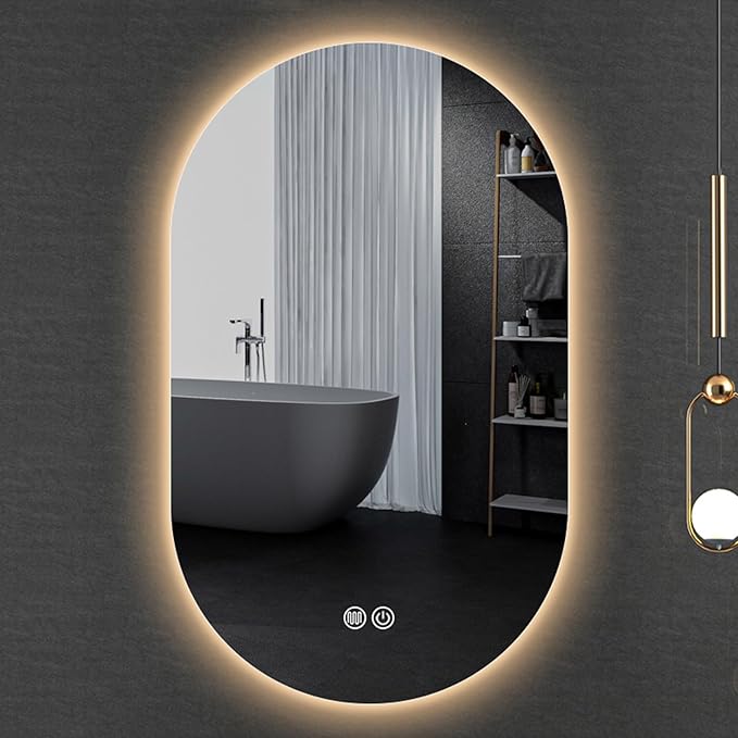 Irregular Bathroom Mirror with 3 Colour LED Light, Wall Mounted Makeup Mirror with Touch Switch and Demister Pad, Energy-Saving LED Smart Mirrors, Dimmable(C,19.7 * 31.5in/50 * 80cm)