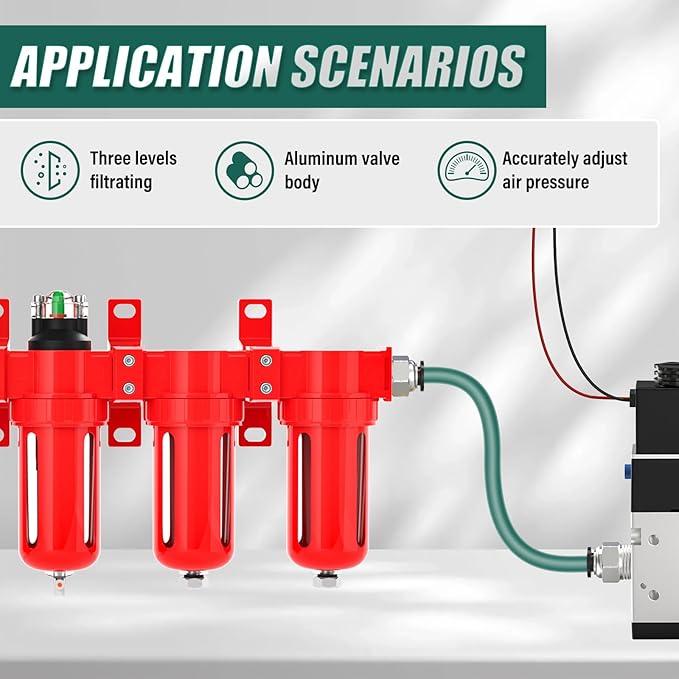 Industrial Grade 4-Stage Aluminum Air Drying System, 1/2 Inch NPT, 0-150 PSI, Double Desiccant Dryer, air Regulator, Particulate Filter and Coalescing Filter (Manual Drainage)