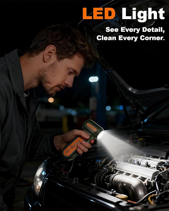 Powerful 2-in-1 Compressed Air Duster & Handheld Car Vacuum Cleaner with LED Light & 4-Gear Adjustable 150KRPM Brushless Motor, Rechargeable Cordless Mini Blowe for Car, Home, PC (2-in-1 Green)