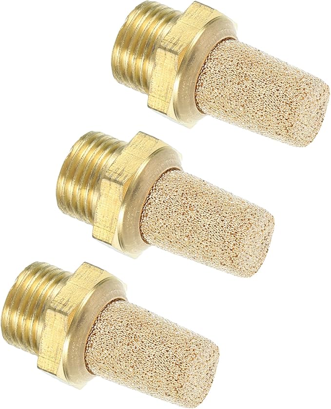 MECCANIXITY 3PCS Pneumatic Exhaust Muffler, g 1/8" Thread Male Sintered Bronze Muffler Brass Air Line Fittings for Pneumatic Tools and Industrial Machinery