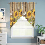 Farmhouse Sunflowers Swag Valances for Windows, Rustic Floral Buttterfly Wood Board Brown Rod Pocket Kitchen Curtains Valance, Small Window Curtains Swag for Cafe Living Room, 2 Panels, 36x36 inch