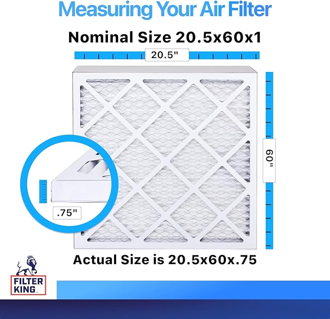 Filter King 20.5x60x1 Air Filter | 4-PACK | MERV 8 HVAC Pleated A/C Furnace Filters | MADE IN USA | Actual Size: 20.5 x 60 x .75"