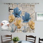 Blue Yellow Tulips Bathroom Curtains 63 Inch Length, Window Curtains Tab Top, Retro Farmhouse Flower Barn Doors Wooden Light Filtering Window Treatments Drapes 52"x63" 2 Panel