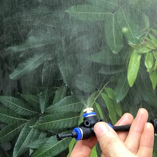 iRuiZhe Misting Cooling System Kit 26.2FT(8M) MistingLine DIY Outdoor Mist Cooling Kit +11 Brass Nozzles Garden Misting Irrigation System for Garden Greenhouse, Flower Bed,Patio,Lawn