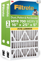 Filtrete 16x25x5 AC Furnace Air Filter, MPR 700, MERV 8, Fits Lennox, Capture Dust, Pollen & Pet Dander Reduction, 2-Pack