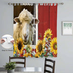 Sheep Flowers Living Room Curtains 84 Inch Length, Window Curtains Tab Top, Country Red Barn Botanical Sunflowers Light Filtering Window Treatments Drapes 52"x84" 2 Panel
