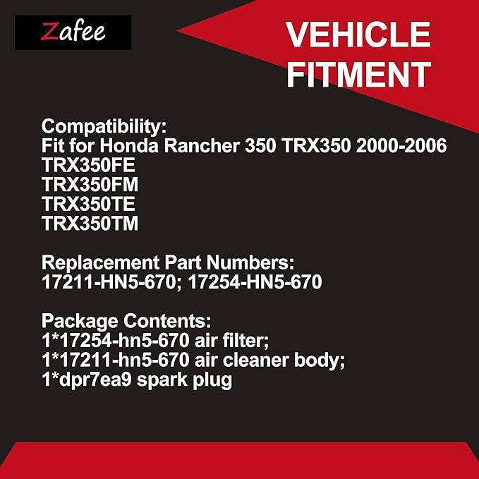 Air Filter & Air Cleaner Body & Spark Plug Fit for Honda Rancher 350 TRX350 FE FM TE 2000-2006, Replace 17211-HN5-670 17254-HN5-670
