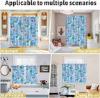2 Panel Kitchen Cafe Curtains, Desert Landscape Sunlight Filtering Nature Air Through, Home Decor Window Covering Tier Curtains for Bedroom Living Room Cute Camels Palm Trees Houses Leaves Blue