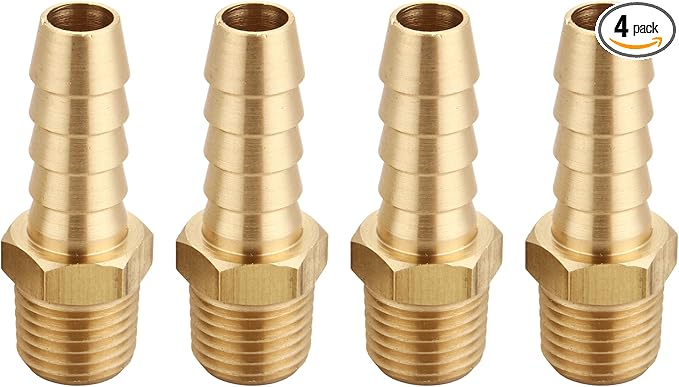 TANYA HARDWARE 3/8" Barb to 1/4" NPT Male Thread Air Hose Repair Kit - 4 Piece Brass Barbed Fittings