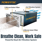 POWERTEC 5 Micron Outer Air Filter 2PK for WEN 3410, POWERTEC AF4000/AF4001, Shop Fox W1830 Air Filtration System, Replacement for WEN 90243-027-2 Woodworking Air Filters for Workshop & Garage