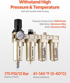 VEVOR Air Compressor Filter Regulator, 3/4" NPT 4-Stage 5μm & 0.3μm & 0.1μm & 0.1μm Air Drying System with Micron Filters & Double Desiccant Dryer, Auto Drain Air Compressor Water Separator 175PSI Max