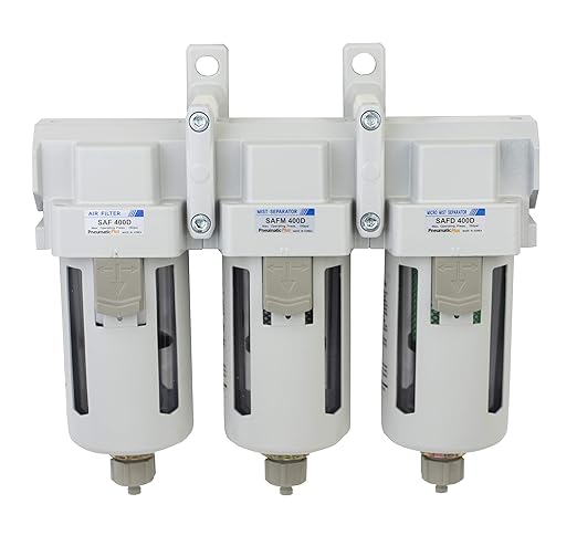 PneumaticPlus SAFU460-N04 Air Particulate (10 µm), Oil Removing (0.1 µm), Coalescing (0.01 µm) Filter Combo, 1/2" NPT, Poly Bowl w/Manual Drain