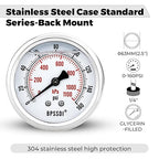 0-160 Psi Glycerin Liquid Filled Low Pressure Gauge, 2.5" Dial Size, 1/4" G Back Mount, 304 Stainless Steel Case, for Water Pipe, HVAC, Water Oil Air Pressure Test