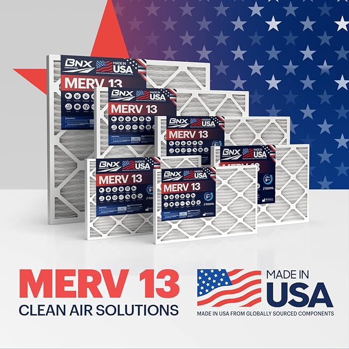 BNX TruFilter 16x16x1 Air Filter MERV 13 (6-Pack) - MADE IN USA - Electrostatic Pleated Air Conditioner HVAC AC Furnace Filters for Allergies, Pollen, Mold, Bacteria, Smoke, Allergen, MPR 1900 FPR 10