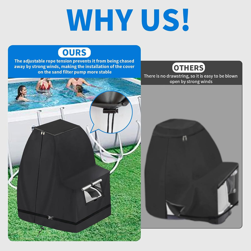 Sand Filter Pump Cover Waterproof, Fits Most Popular Brands 14-16 In Sand Filter Pump 25.5"L x 21.6"W x 27.5"H (Black)