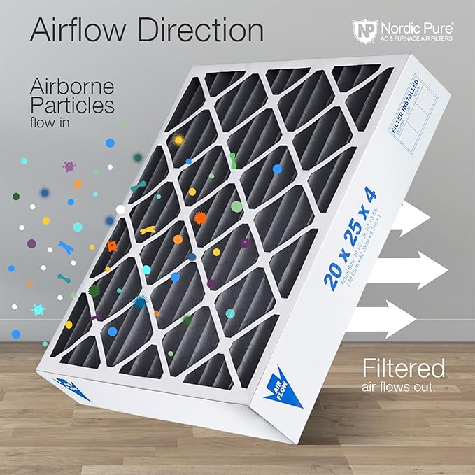 Nordic Pure 16x24x4 (Actual Size: 15 3/8 x 23 3/8 x 3 5/8) Pleated Air Filter MERV 12 Plus Carbon 2 Pack