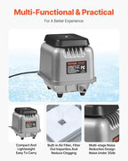 VEVOR Linear Air Pump, 109L/Min Air Flow Septic Aerator Pump, Oil-Free & Quiet Aeration System, for 1/2 Acre 10 FT Deep Ponds, Water Gardens, Waste Treatments, Aquarium, Seafood Restaurants, Fish Farm