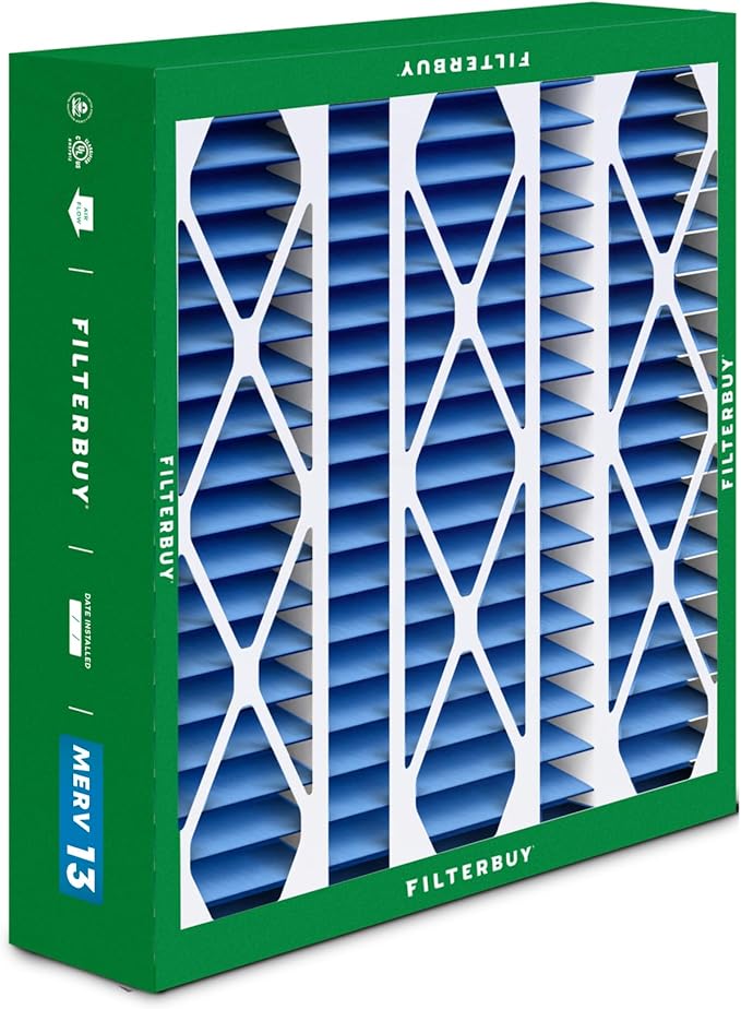 Filterbuy 20x25.25x3.5 Air Filter MERV 13 Optimal Smoke & Allergy Defense (3-Pack), Pleated HVAC AC Furnace Filters for AprilAire Space-Gard 102 & 2120 (Actual Size: 19.94 x 25.38 x 3.75)