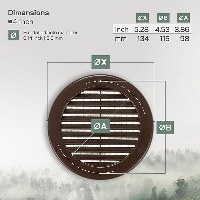 Vent Systems 4" Inch (Opening Dimensions) - Pack of 10 - Brown Soffit Vent Cover - Plastic Round Air Vent Grille - Built-in Mesh Screen - HVAC Register Louver for Bathroom, Home, Kitchen