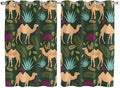 2 Panel Kitchen Cafe Curtains, Retro Desert Camel Sunlight Filtering Nature Air Through, Window Decor Tier Curtains for Living Room 104W x 63L inch Tropical Animal Aloe Vera Leaves Dark Green