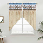 Western Horse Swag Valances for Windows, Farmhouse Wooden Grain Vintage Cowboy Barn Door Rod Pocket Kitchen Curtains Valance, Small Window Curtains Swag for Cafe Living Room, 2 Panels, 28x36 inch