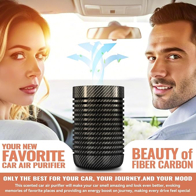 QUEENTY Car Air Purifier, Air Purifier for Car with True HEPA Filter, H13 HEPA Filter Clean Air 99.97% of Dust,Portable Car Accessories for Traveling,Vehicle Use(Carbon Fiber)