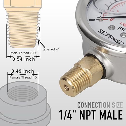 0 to 100 Psi Pressure Gauge, Glycerin Liquid Filled, 2.5 inch Dial, 1/4" NPT Lower Mount, Stainless Steel Case, for Water Pump, Pneumatic Air, Well Tank, RV Hose, Gas, Low Pressure Test