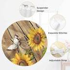 Farmhouse Sunflowers Kitchen Curtains 45 Inch Length, Short Cafe Window Curtains Tab Top, Rustic Floral Buttterfly Wood Board Brown Light Filtering Window Treatments Tier Drapes 27.5"x45" 2 Panel
