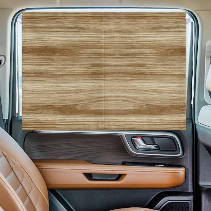 Light Brown Wood Grain Magnetic Double Layer Car Window Shades,Side Window Curtains for Blackout/Breathable Mesh View,Western Farmhouse Barn Door Privacy Sun Shades for Heat/UV Protection 26x20in 2pcs