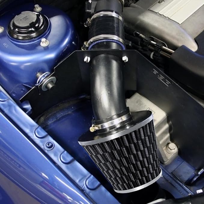 3 Inch Universal Cold Air Intake Filter Kit with Stainless Steel Filter and Aluminum Alloy Pipe, Automotive Air Filter High Induction Flow (Carbon Fiber)