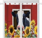 Cow Sunflowers Bathroom Curtains 63 Inch Length, Window Curtains Tab Top, Botanical Floral Leaves Bees Farm Barn Light Filtering Window Treatments Drapes 52"x63" 2 Panel